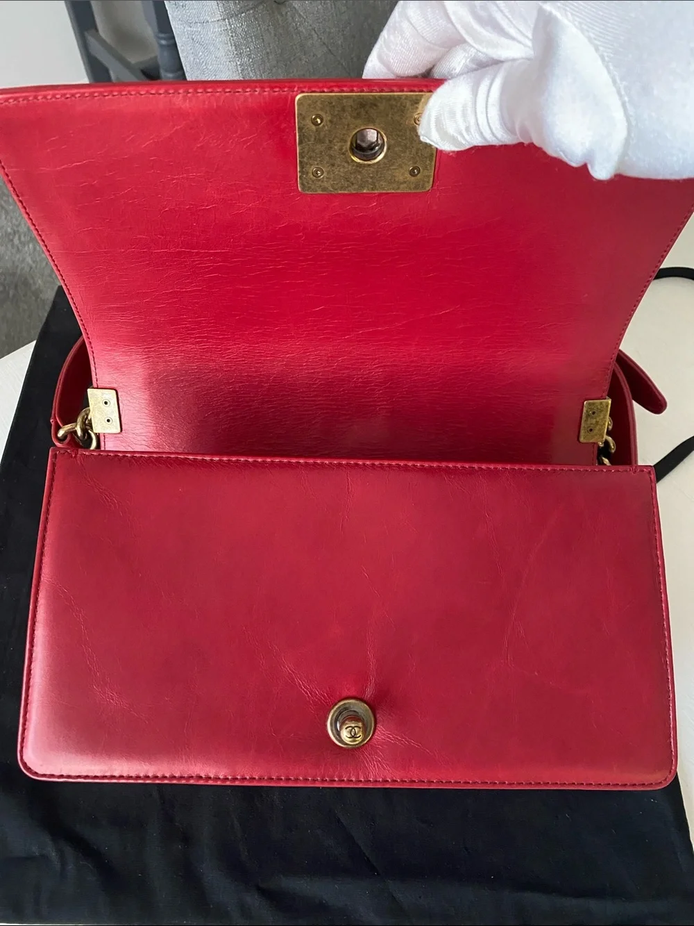 Chanel Boy Red Medium Bag Gold Hardware Comes Full Set: COA, Dust Bag, Box